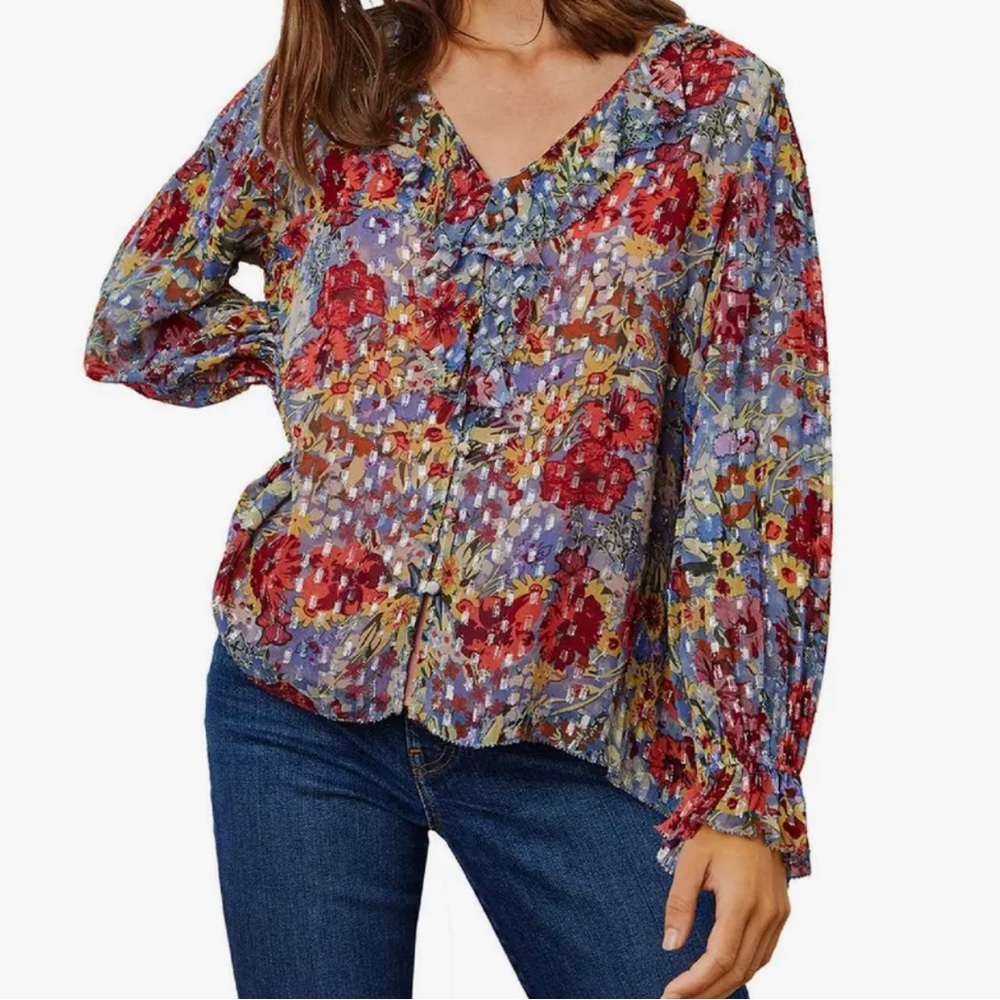 VELVET Floral Boho Blouse Size XS EUC